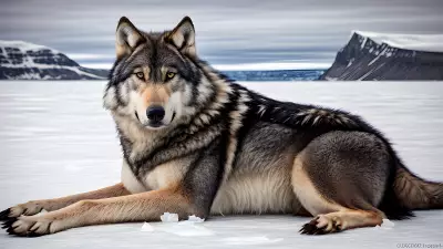 Photography of giant wolf in a forest or rock or mountain