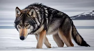 Photography of giant wolf in a forest or rock or mountain