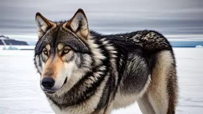 Photography of giant wolf in a forest or rock or mountain