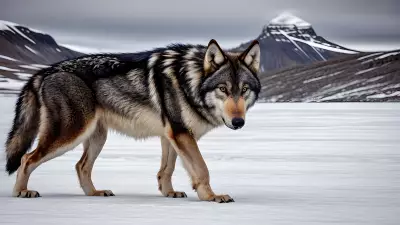 Photography of giant wolf in a forest or rock or mountain