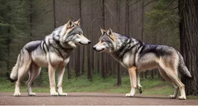 Photography of giant wolf in a forest or rock or mountain