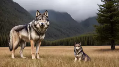 Photography of giant wolf in a forest or rock or mountain