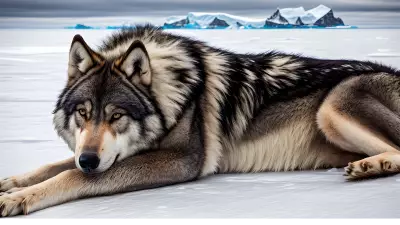 Photography of giant wolf in a forest or rock or mountain
