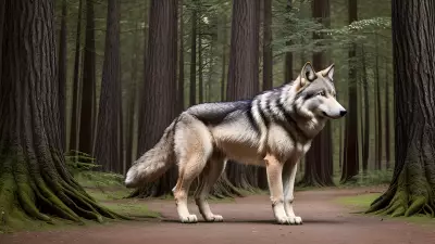 Photography of giant wolf in a forest or rock or mountain