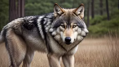Photography of giant wolf in a forest or rock or mountain
