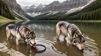 Photography of giant wolf in a forest or rock or mountain