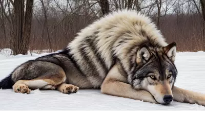Photography of giant wolf in a forest or rock or mountain