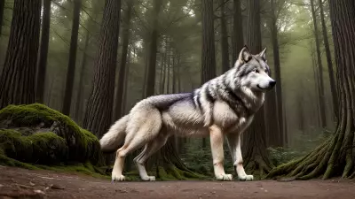 Photography of giant wolf in a forest or rock or mountain