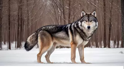 Photography of giant wolf in a forest or rock or mountain
