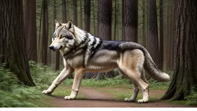Photography of giant wolf in a forest or rock or mountain