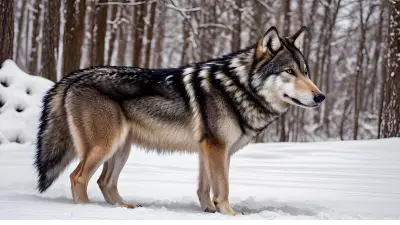 Photography of giant wolf in a forest or rock or mountain