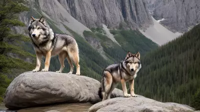 Photography of giant wolf in a forest or rock or mountain