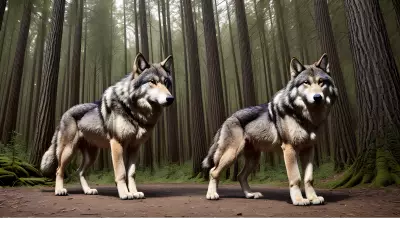 Photography of giant wolf in a forest or rock or mountain