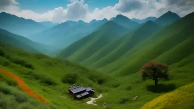 Artistic Sketch Dish among Mountains