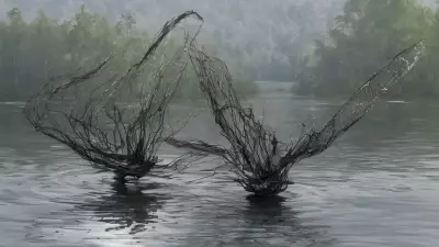 Serene Chaos Lake Meets Drone in Kinetic Art Exploration