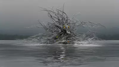 Serene Chaos Lake Meets Drone in Kinetic Art Exploration