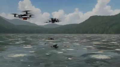 Serene Chaos Lake Meets Drone in Kinetic Art Exploration