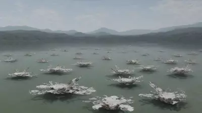 Serene Chaos Lake Meets Drone in Kinetic Art Exploration
