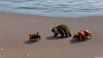 Capturing Nature's Wonders A meeting between a capuchin monkey and a hermit crab on the shoreline