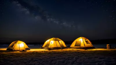 Frozen tents under a tear stained sky