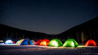 Frozen tents under a tear stained sky