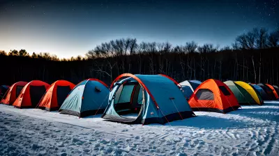 Frozen tents under a tear stained sky