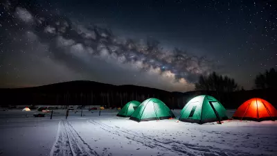 Frozen tents under a tear stained sky