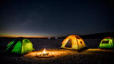 Frozen tents under a tear stained sky