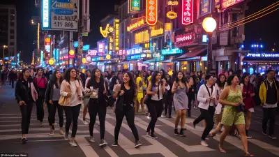 Captivating City Snapshot A Group of Friends Exploring the Nightlife