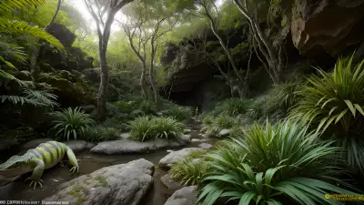 Ethereal Lights Capturing Reptiles in the Ecosystem of Cliffs