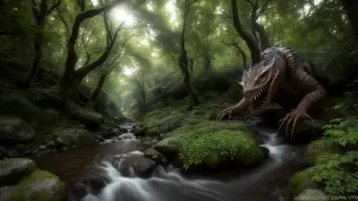 Enchantment's Maw A Sinuous Creature Guards the Bewilderingly Angelic Stream in This Forest