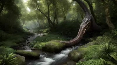Enchantment's Maw A Sinuous Creature Guards the Bewilderingly Angelic Stream in This Forest