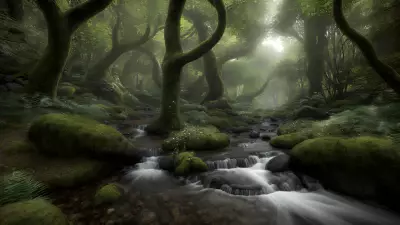 Enchantment's Maw A Sinuous Creature Guards the Bewilderingly Angelic Stream in This Forest