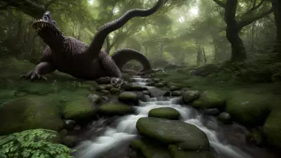 Enchantment's Maw A Sinuous Creature Guards the Bewilderingly Angelic Stream in This Forest