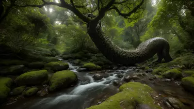 Enchantment's Maw A Sinuous Creature Guards the Bewilderingly Angelic Stream in This Forest