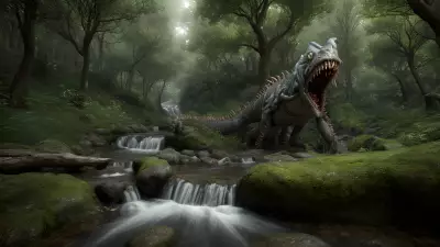 Enchantment's Maw A Sinuous Creature Guards the Bewilderingly Angelic Stream in This Forest