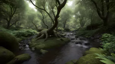 Enchantment's Maw A Sinuous Creature Guards the Bewilderingly Angelic Stream in This Forest