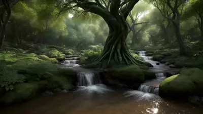 Enchantment's Maw A Sinuous Creature Guards the Bewilderingly Angelic Stream in This Forest