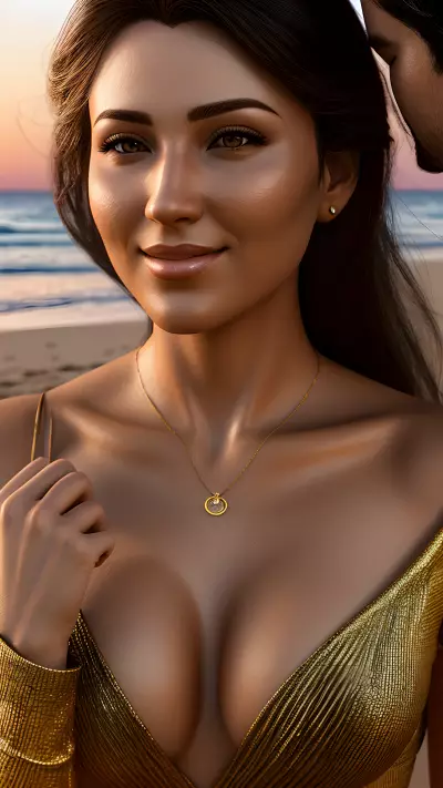 Beautiful Sunset on the Beach Young Love