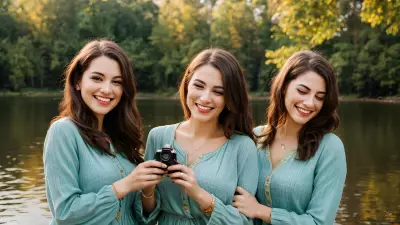 Vintage Style Portrait Capturing True Friendship on a Serene Lake