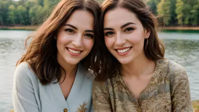 Vintage Style Portrait Capturing True Friendship on a Serene Lake