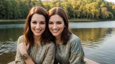 Vintage Style Portrait Capturing True Friendship on a Serene Lake