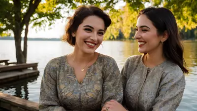 Vintage Style Portrait Capturing True Friendship on a Serene Lake