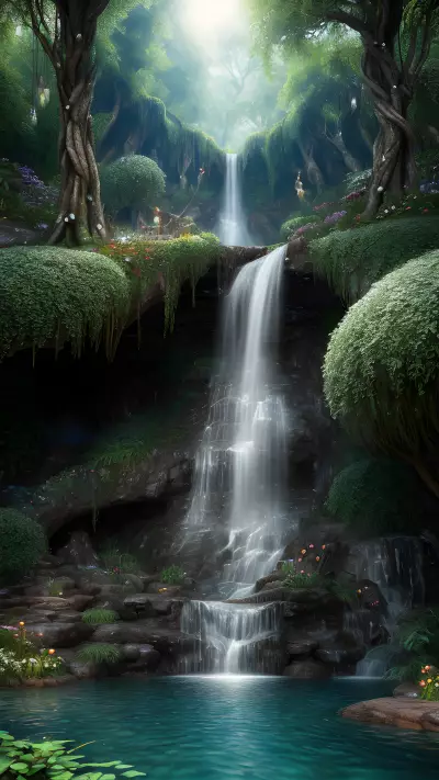 Masterful Wyrdgarden oasis of crystalline wonders above