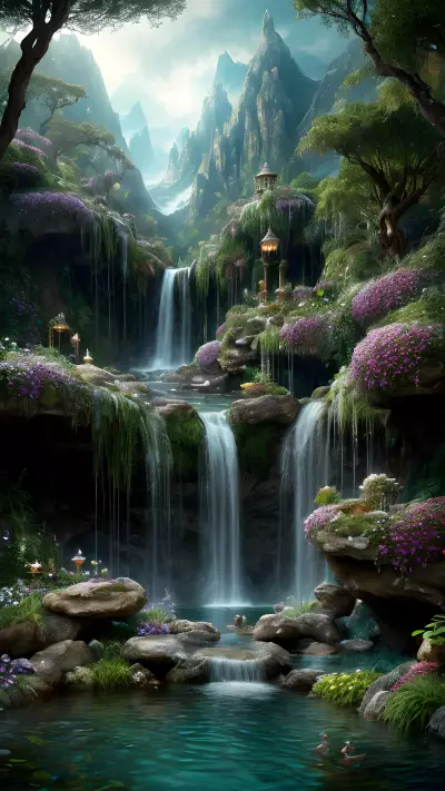 Masterful Wyrdgarden oasis of crystalline wonders above