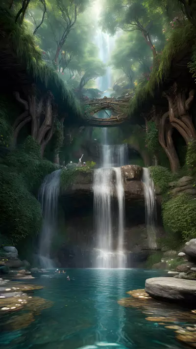 Masterful Wyrdgarden oasis of crystalline wonders above