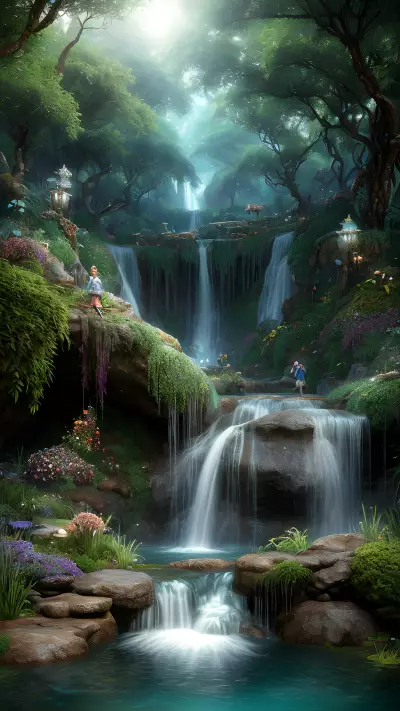 Masterful Wyrdgarden oasis of crystalline wonders above