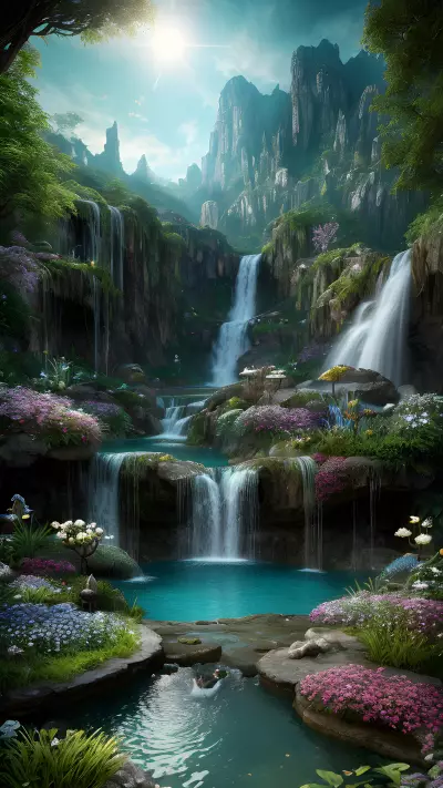 Masterful Wyrdgarden oasis of crystalline wonders above